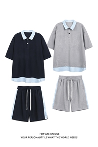 抖音品质夏季新款假两件短袖POLO衫潮牌休闲套装男-A2119TP50控78图片