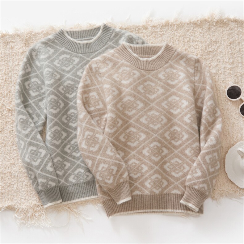 休闲时尚百搭通勤简约7针菱形块儿童羊绒衫，童装儿童羊绒衫，跳跳羊儿童羊绒衫