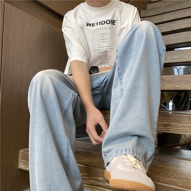 港风夏季新款水洗冰丝薄款宽松直筒牛仔裤B315-K24087-p55控78,男装牛仔裤,电商B315