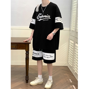 2024夏上新潮牙刷绣半袖套装时尚百搭短裤T恤男女 6633-P60控价88图片