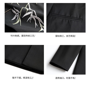 中山装新中式西装套装男高级感订婚穿搭竹叶刺绣垫肩唐装西服礼服图片