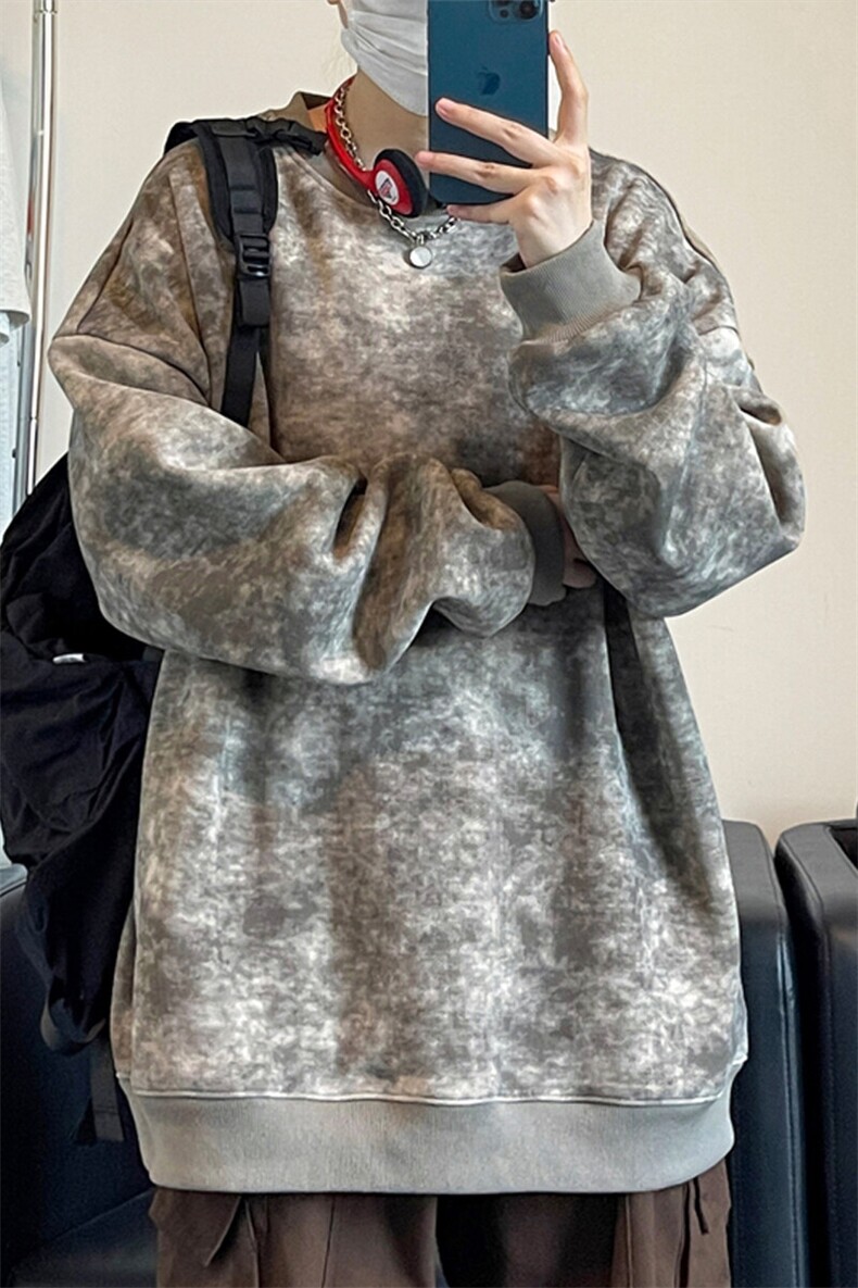 2025春季新款女模自拍大码脏脏色圆领卫衣M-5XHW24555-特P30,男装卫衣,电商A022