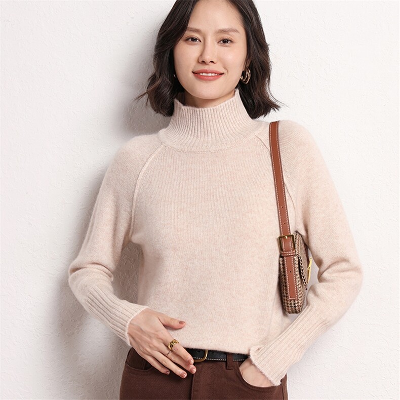 温暖柔软亲肤气质秋冬款高领长袖通勤休闲/淑女羊绒衫女套头图片
