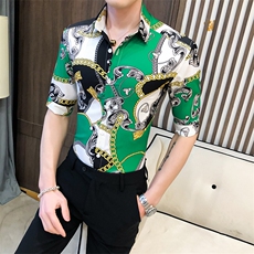 242-P552025新款英伦风五分袖衬衫社会韩版本帅气花衬衫，男装T恤，星座312A-5