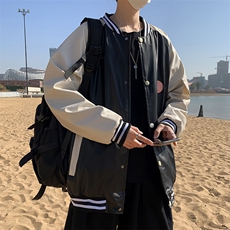 ins港风潮牌复古撞色皮衣飞行员棒球服宽松机车夹克外套W524-P70，男装夹克，星座512-2
