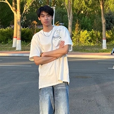 万针全刺绣解构设计260克重磅双纱纯棉高品质美式高街短袖T恤特35，男装T恤，电商A486