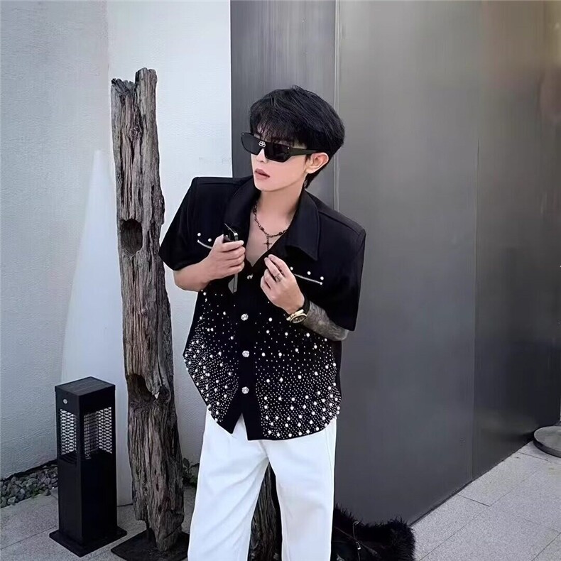 高级感重工烫钻牛仔外套男韩版设计满天星百搭宽松夹克上衣男生潮,男装工装外套,星座218-1（原230）