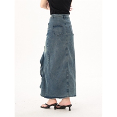 3975-P52美式复古不规则牛仔半身裙夏季新款开叉高腰鱼尾裙，女装半身裙，电商A306A