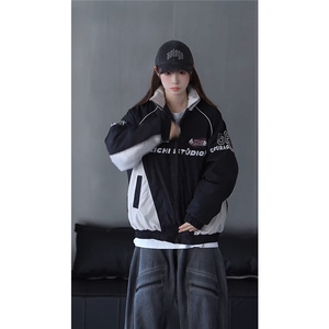 抖音视频截图只展示大货 印花立领机车潮牌棉服77950特P85图片