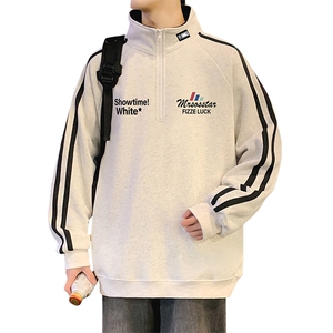 G009加绒P50美式半高领外套oversize立领半拉链卫衣加绒加厚图片