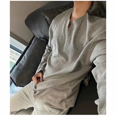 主推美式半拉华夫格长袖T恤卫衣宽松打底衫男女H975特P28网图，男装T恤，电商A341