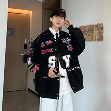 美式复古秋冬机车夹克炸街赛车服刺绣ins男女嘻哈外套J1296-p76，男装夹克，星座1008-2