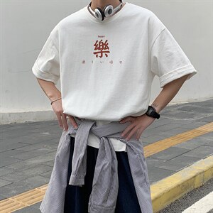国潮短袖T恤男士夏季港风新款体恤衫ins潮牌大码宽松胖子衣服半袖图片