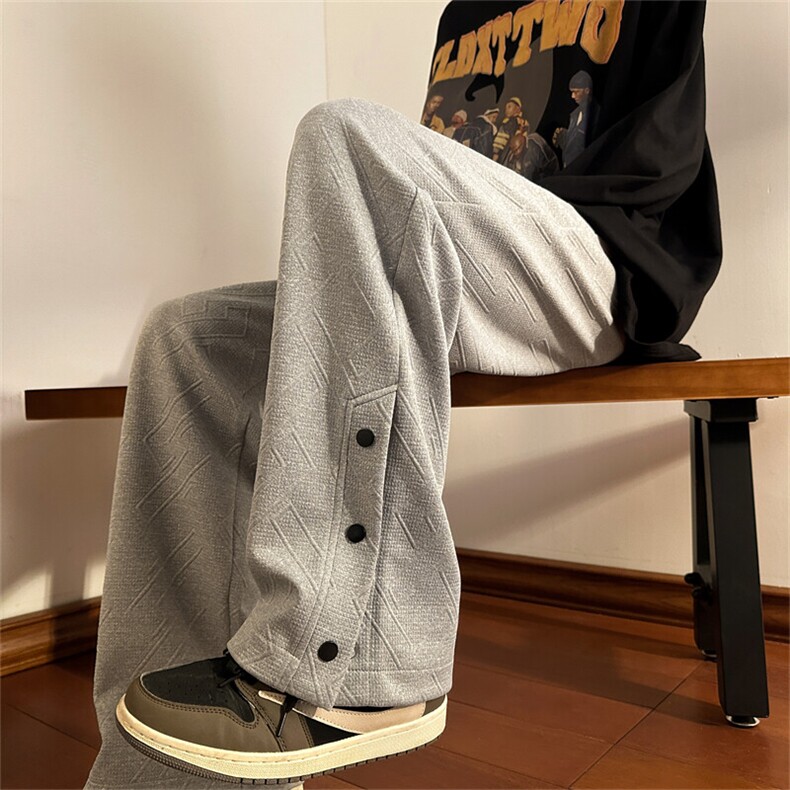 K8022/P55春装新款现货港风提花松休闲裤男排口开叉潮大码男裤子，男装休闲裤，电商A141