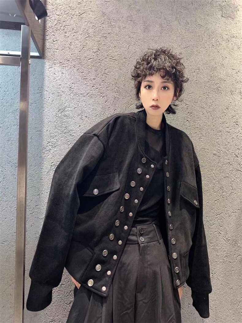 2021秋季新款欧美风双排扣廓形休闲大口袋百搭短外套,女装短外套,L·H·X