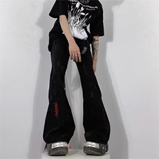 美式复古设计感刺绣拼接做旧微喇叭牛仔裤男女阔腿拖地裤子，男装牛仔裤，星座506