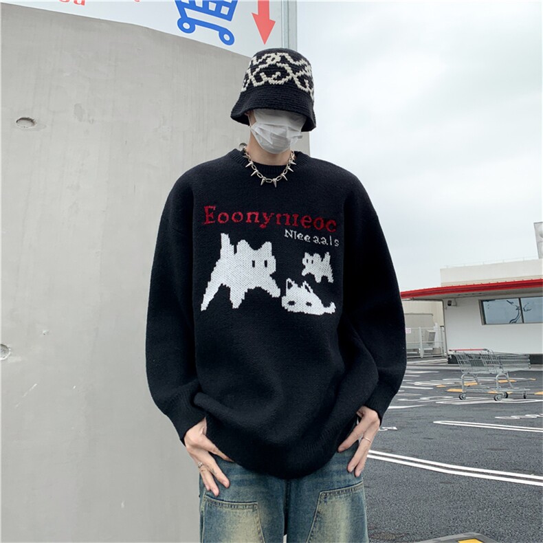 毛衣男秋冬新款高街宽松bf慵懒风针织衫2024潮男秋冬MY032-P48图片