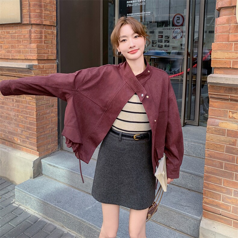 红高级感休闲短外套女2025春季新款韩版小个子减龄炸街夹克,女装短外套,2C236