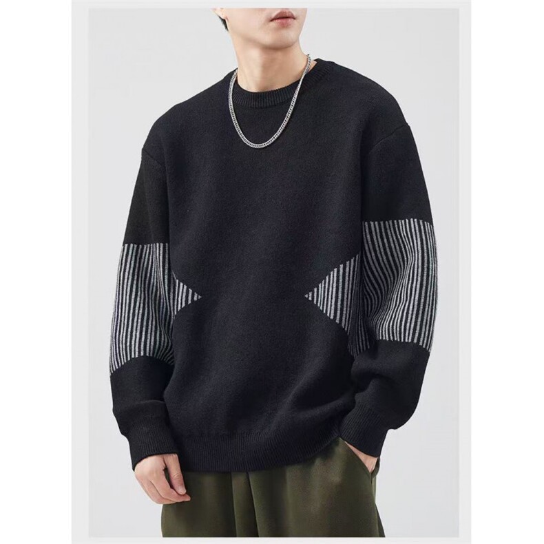 MM394-P58美式潮牌新款复古慵懒风撞色拼接针织毛衣，男装针织衫/毛衣，星座617A-2