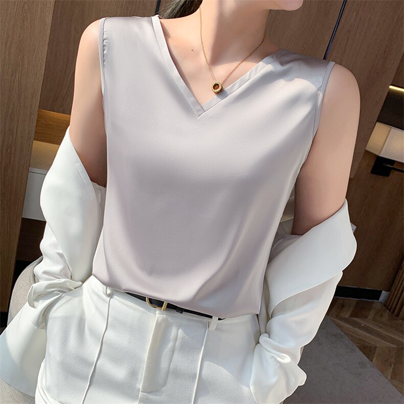 重磅真丝吊带背心女2025春夏桑蚕丝无袖宽松打底西装内搭缎面上衣,女装背心吊带,朝贺羊绒