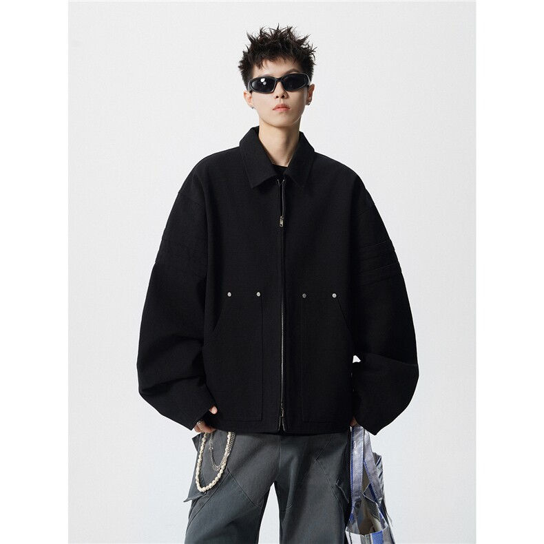 W8597P100控158春装铆钉巴恩风帆布金属双拉链夹克外套男，男装夹克，电商B205