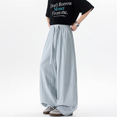 8XL-M白色不透肌理感透气垂感休闲裤男夏季阔腿裤长裤K9137P60，男装休闲裤，电商D206-1