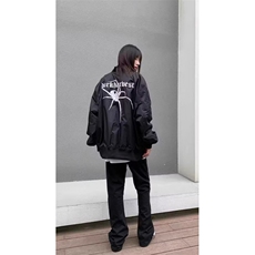 美式复古蜘蛛棒球服外套男女春秋季潮牌飞行员夹克宽松加绒情侣，男装夹克，星座506A