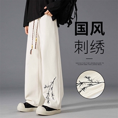 217-2-NK91-P35加绒P45新中式风刺绣加绒加厚直筒休闲裤男长裤，男装休闲裤，星座217-2