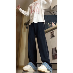加长版裤子男高个子拼接卷边格子188cm110牛仔裤KZ011P65加绒75图片
