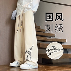 217-2-NK91-P35加绒P45新中式风刺绣加绒加厚直筒休闲裤男长裤，男装休闲裤，星座217-2