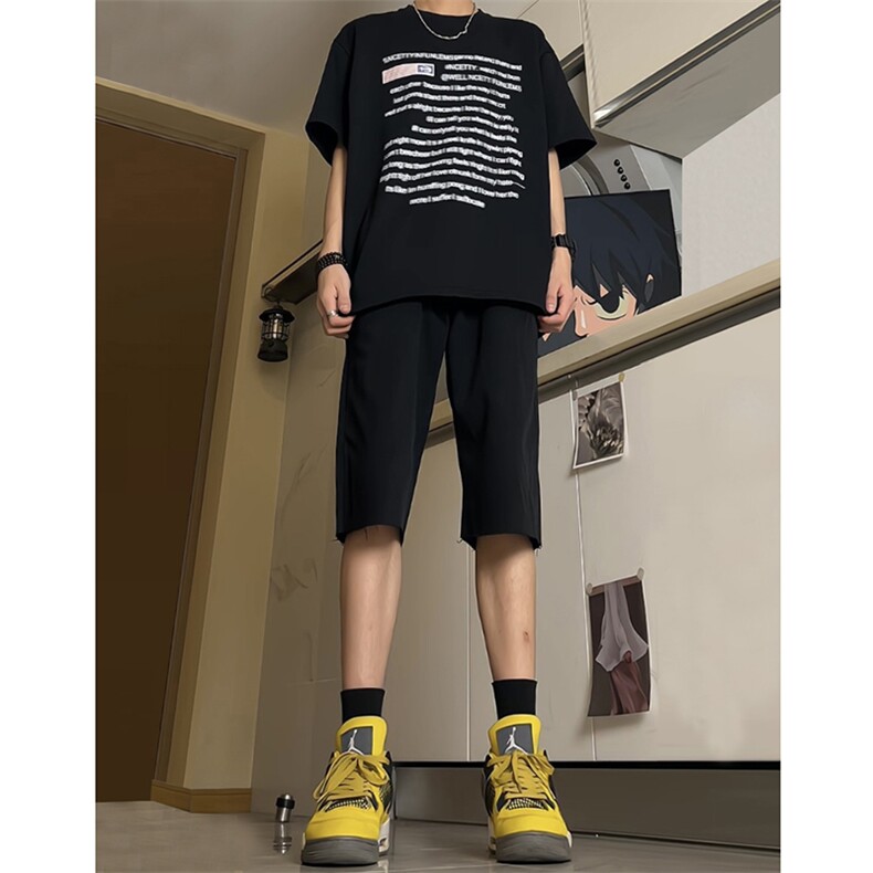 现货 夏季黄泥色牛仔毛边短裤美式宽松五分中裤男 K5811-P35 控58图片