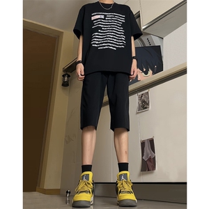 现货 夏季黄泥色牛仔毛边短裤美式宽松五分中裤男 K5811-P35 控58图片