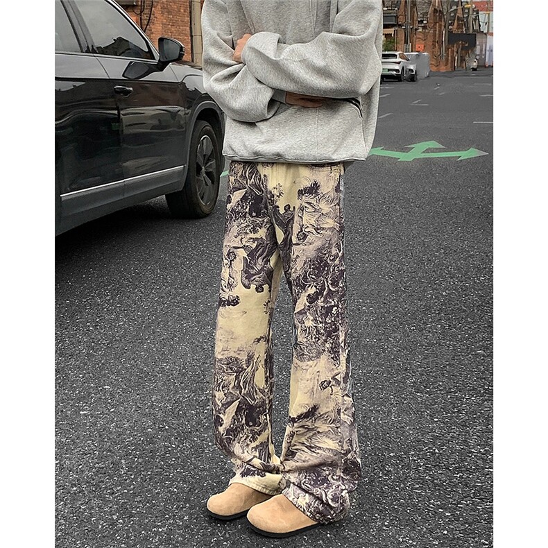 美式街头复古印花牛仔裤男vintage潮牌设计宽松阔腿裤RK2363-P45，男装牛仔裤，星座412-2