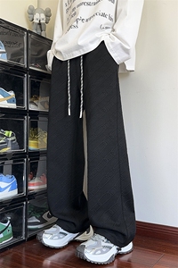 特批P38无差价2025潮流提花纹理感肌理感休闲裤男大码阔腿裤K5674图片
