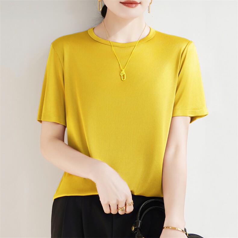 短袖t恤女夏2025年新款醋酸凉感宽松显瘦洋气薄款休闲nis正肩上衣，女装衬衫，暖烁羊绒