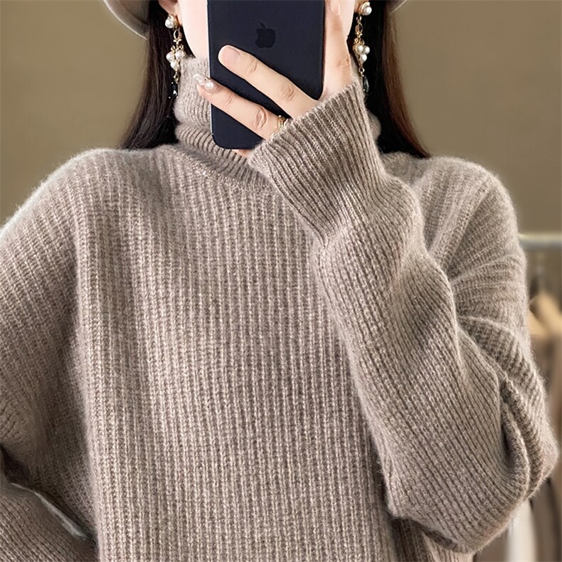 半高领套头毛衣女针织秋冬休闲加厚宽松保暖打底衫,针织衫/毛衣,解氏羊绒