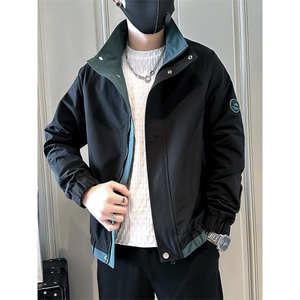 1506-1/JG501/P2025新款撞色韩版痞帅假两件工装春装上衣图片