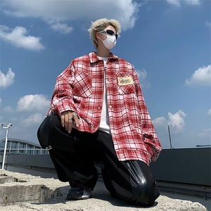 美式复古高街格子外套男早秋高级感小众贴布刺绣情侣上衣1377-p45图片