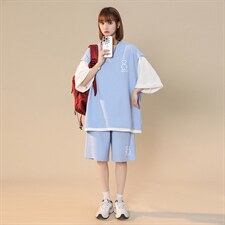 中性风2023夏季新款华夫格情侣运动休闲套装t恤TZ829p75控98，男装休闲套装，A247A