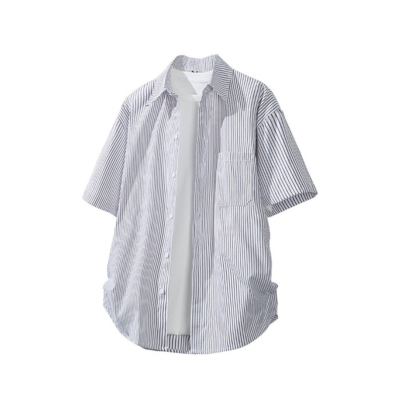 白底平铺立体条纹短袖衬衫男夏季宽松慵懒大码衬衣外套DC28001P40,男装T恤,电商B312