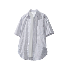 白底平铺立体条纹短袖衬衫男夏季宽松慵懒大码衬衣外套DC28001P40，男装T恤，电商B312