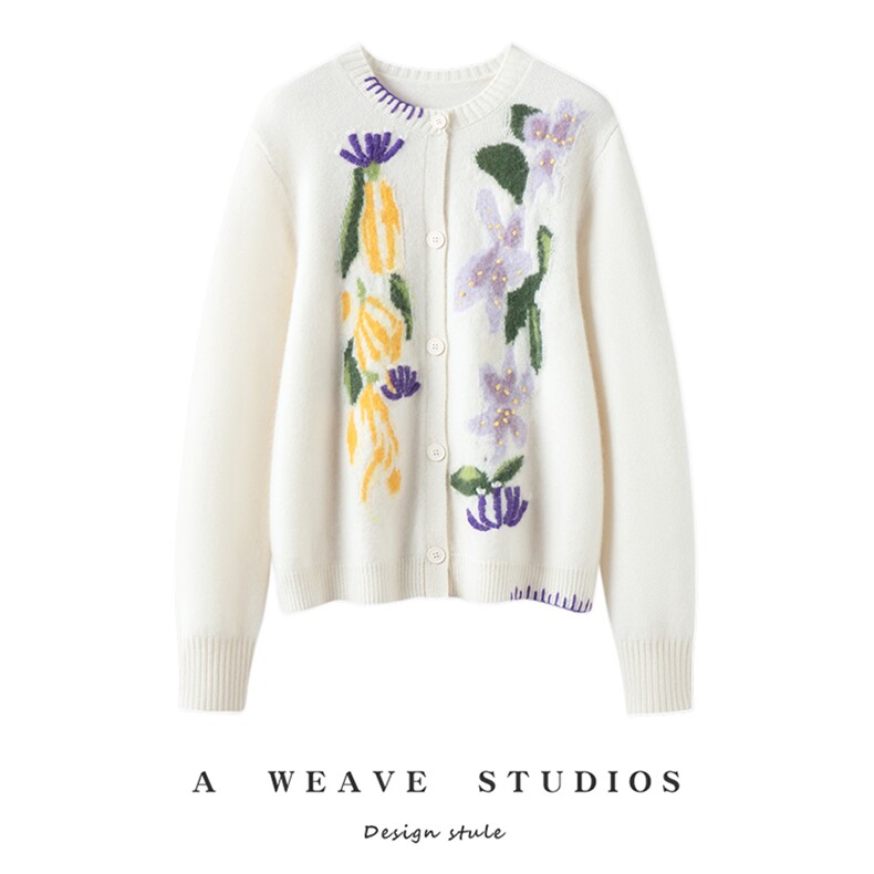 2025百搭时尚多色提花开衫，女装针织衫/毛衣，兴泰羊绒