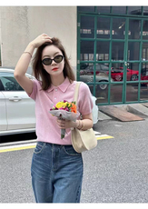 德国扬子纱细羊毛短袖女POLO衬衣领夏季薄款百搭针织T恤半袖上衣，女装针织衫/毛衣，千御纺羊绒
