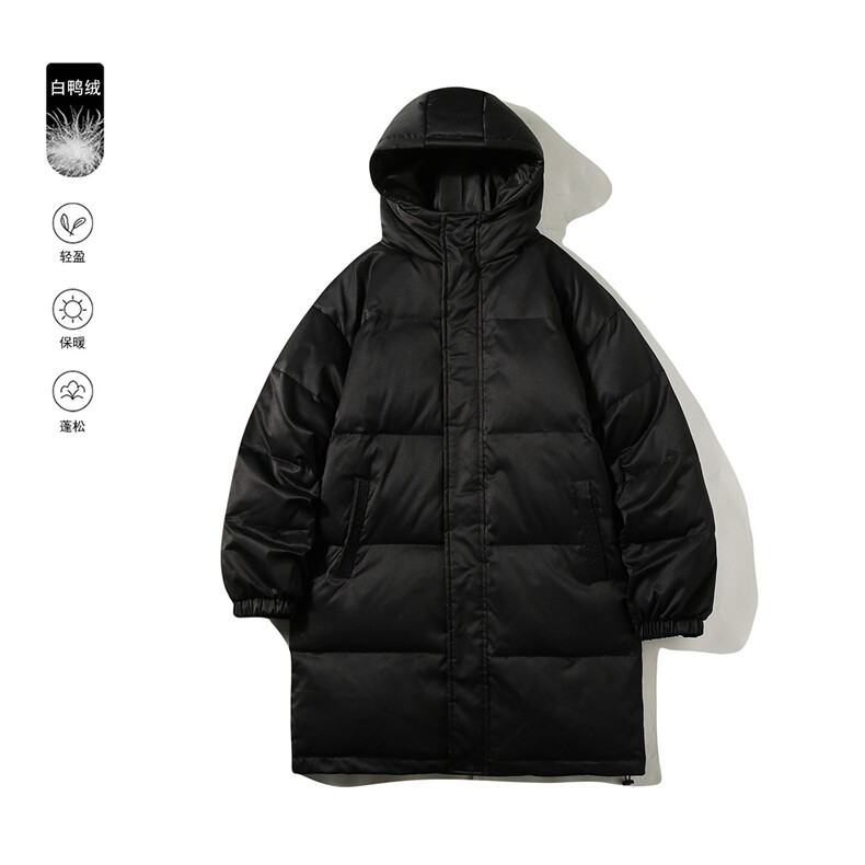 22白底冬季白鸭绒简约纯色长款黑色羽绒服外套YR150P245控298，男装羽绒服，电商A247-1