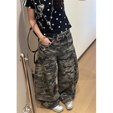 美式迷彩工装牛仔裤女辣妹爵士舞hiphoP高街弯刀阔腿裤子KB146，男装牛仔裤，星座1116A（原606A-3）