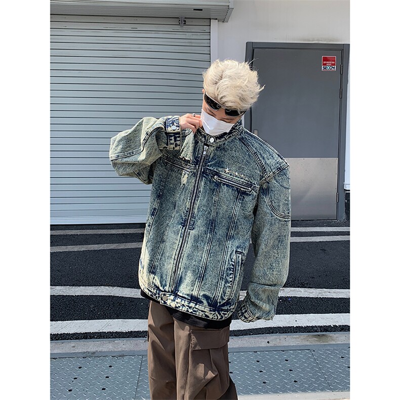 外套男潮美式高街拉链机车牛仔夹克欧美高街hiphop短款J8200-p78,男装夹克,星座1008