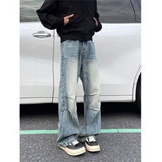 美式复古宽松解构廓行褶皱牛仔裤3XZ502-K779-P55，男装牛仔裤，星座502