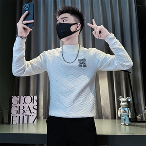 痞帅炸街纯色绣标男士套头毛衣社会小伙店主风301C-M71-P78控108图片