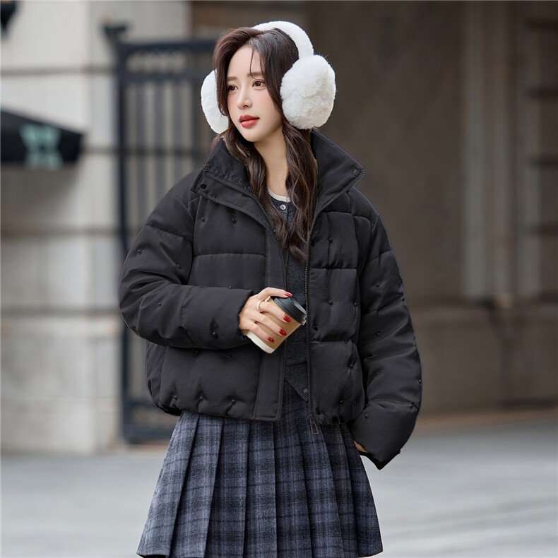 bao款现货重工钉珠立领短款羽绒服女2026冬季新款韩版小个子外套,女装羽绒服,难舍钰依