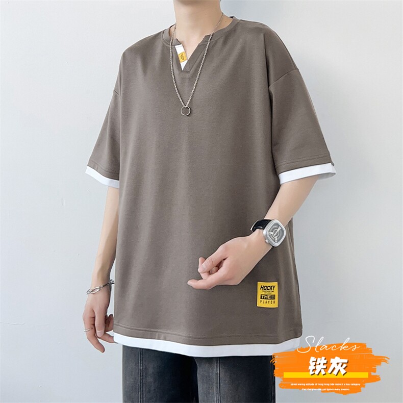 冰氧仿短袖港风白墙夏季T恤休闲百搭假两件男上衣TC3153-P28,男装T恤,星座717